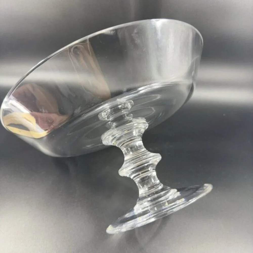 Val St Lambert State Tall Crystal Clear Glass‎ Compote Footed Centerpiece Bowl